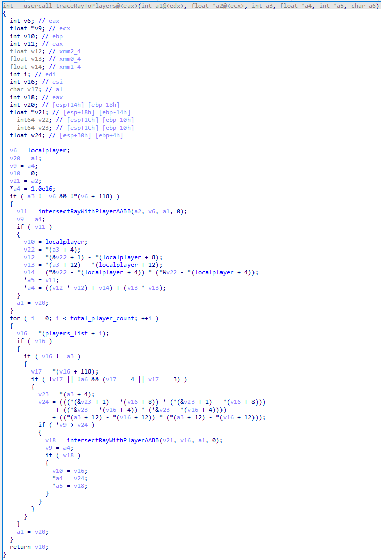 Pseudo traceRayToPlayers