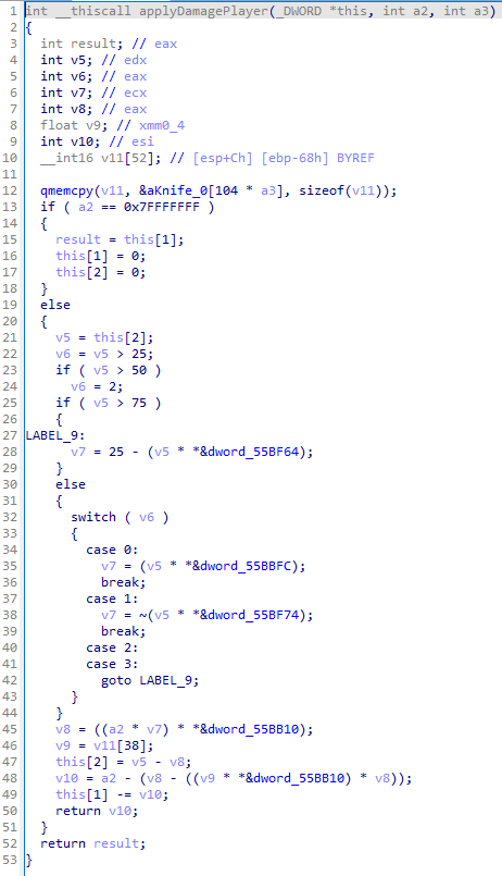 pseudo applyDamagePlayer